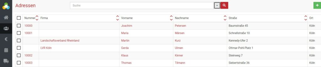 Übersicht der Adressen in BEWO-Online