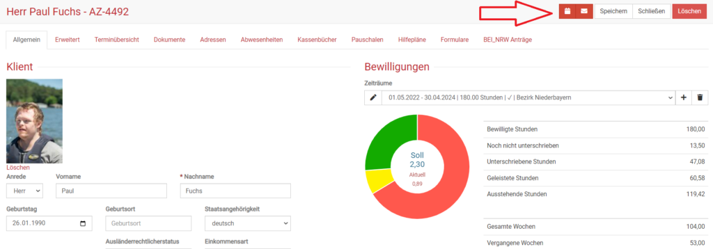 Termin anlegen in der digitalen Klientinnenakte