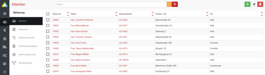 Klientinnenansicht im Punkt Betreuung in BEWO-Online