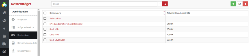 Kostenträger verwalten in BEWO-Online