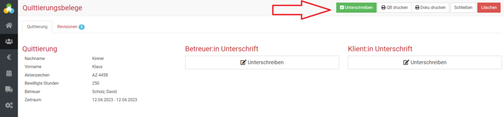 Quittierungsbeleg analog unterschreiben