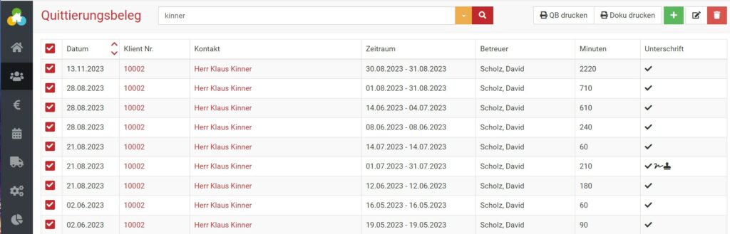 Quittierungsbelege gesammelt löschen