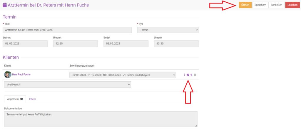 Einen Termin abschließen in BEWO-Online