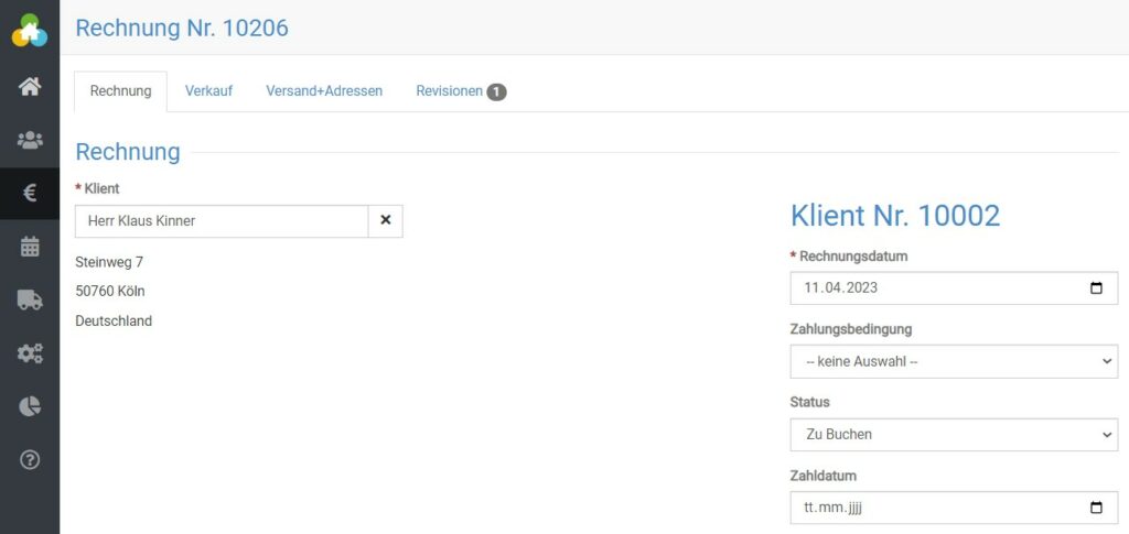 Die Rechnungsansicht in BEWO-Online