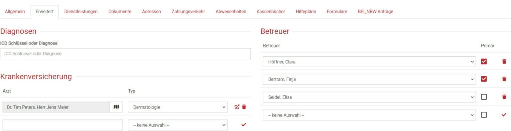 Betreuer zuweisen in der digitalen Klient:innenakte im Punkt Erweitert
