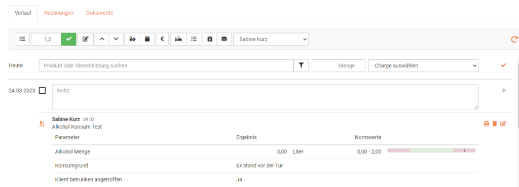 Durchgeführter, dokumentierter Alkoholtest im Klientenverlauf von BEWO-Online