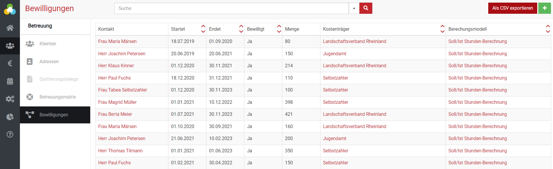 Bewilligungen in somedo als CSV für Excel exportieren