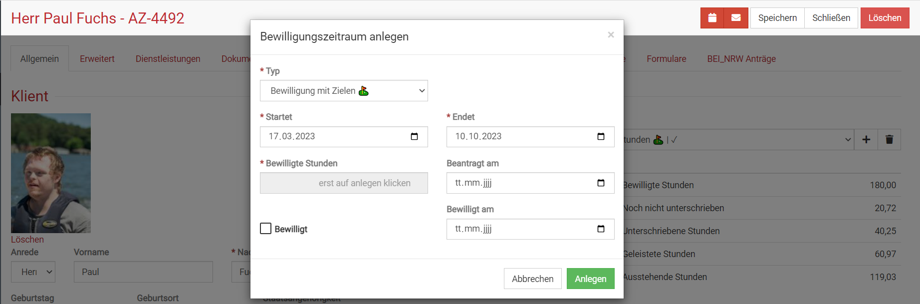 Bewilligungszeitraum mit Zielen anlegen in BEWO-Online