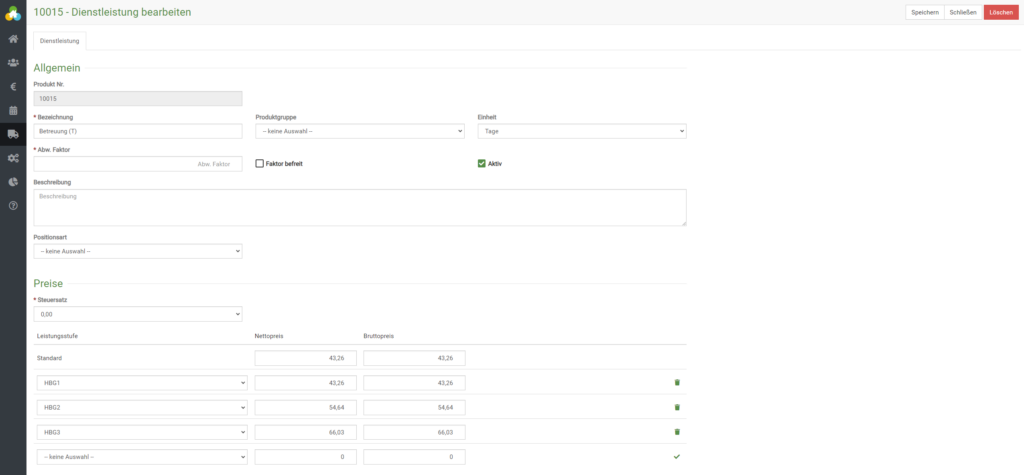 Bei Produkten eine Positionsart hinterlegen