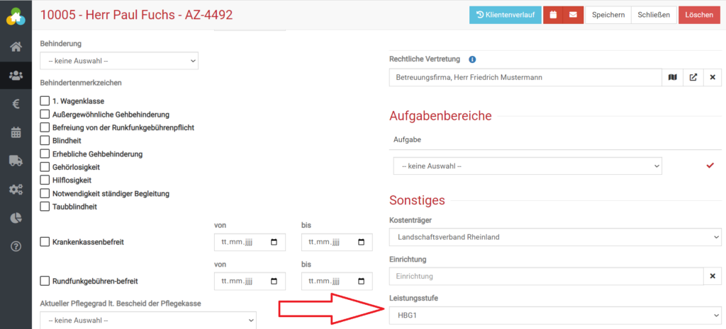 die Leistungsstufe im Reiter Erweitert in somedo hinzufügen