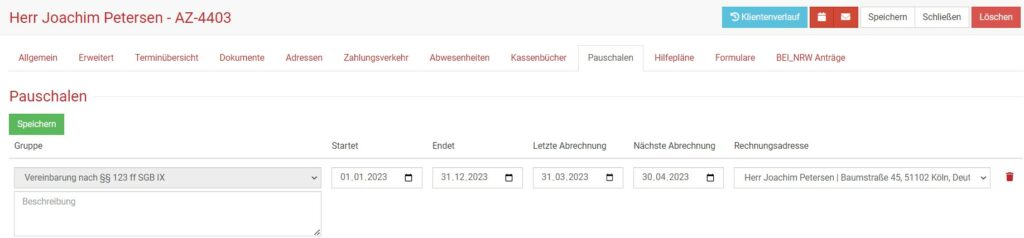 Pauschalen in der digitalen Klient:innenakte hinterlegen
