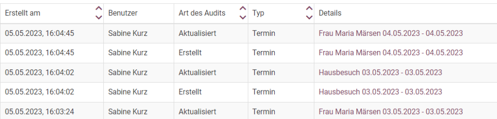 Auditprotokoll in BEWO-Online