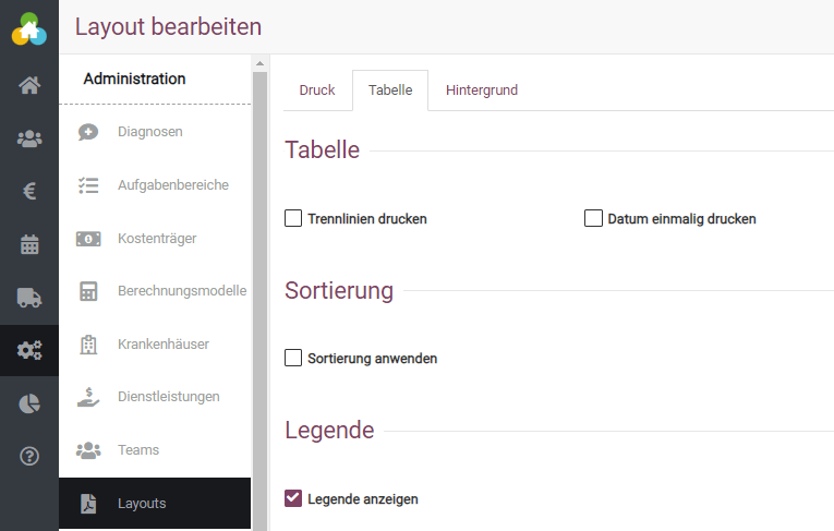 Legende anzeigen lassen im Layout der Rechnung in BEWO-Online