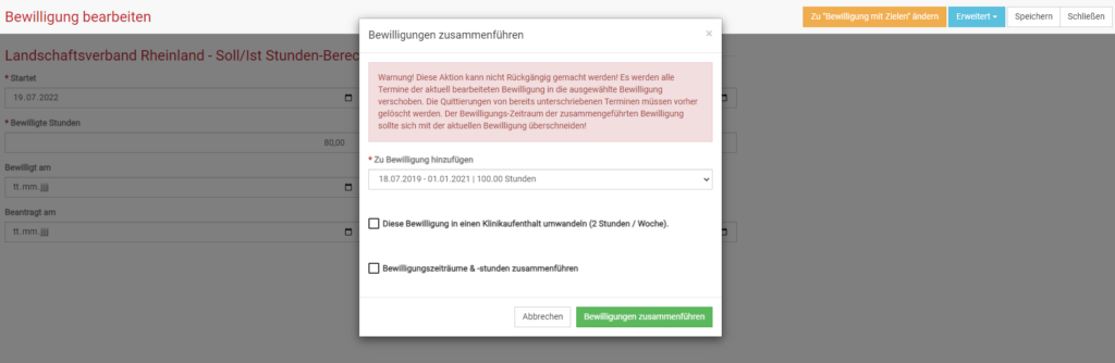 Bewilligungen zusammenführen Beispiel