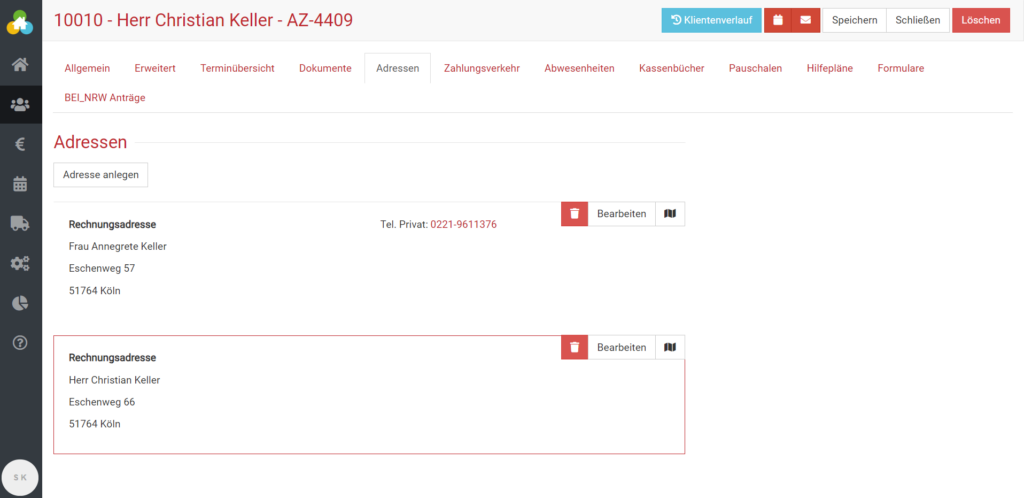 geänderte Primäradresse in BEWO-Online