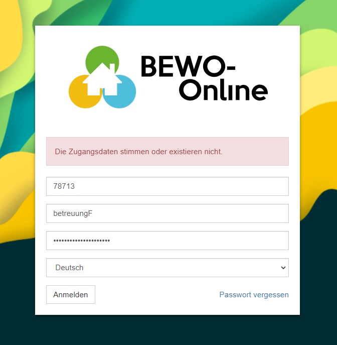 Login Passwort vergessen BEWO-Online